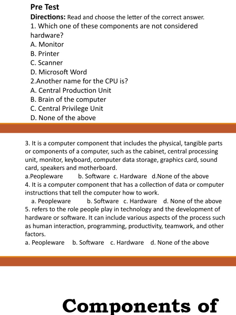 Components of Computer PDF Computer Hardware Software
