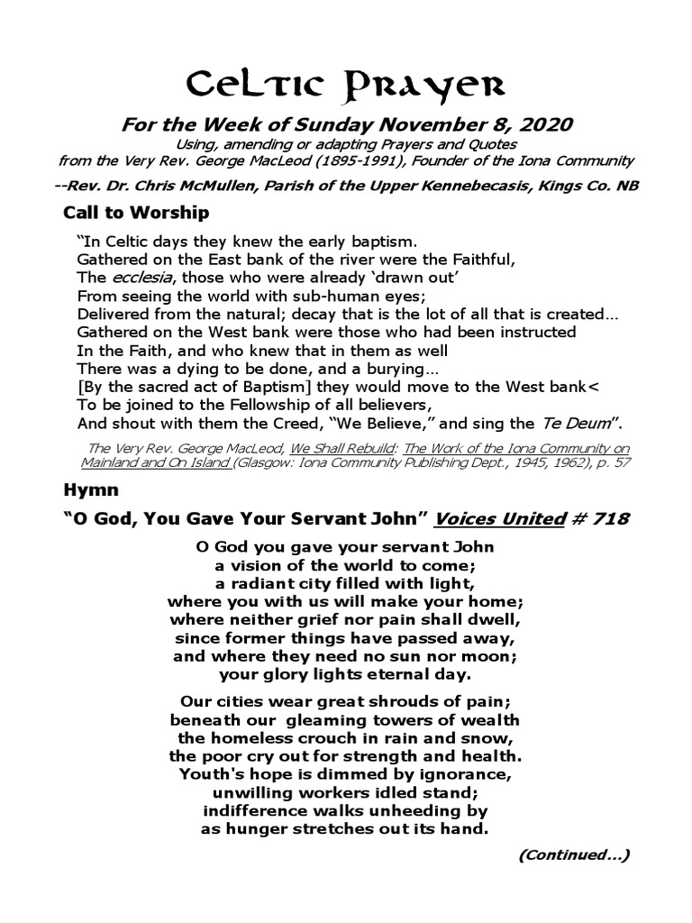 Celtic Prayer G MacLeod Nov.08'20 | PDF | Lord's Prayer | Jesus