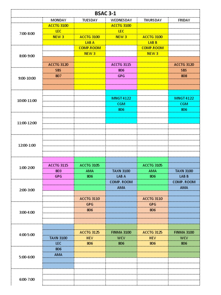 Weekly Class Schedule Overview | PDF