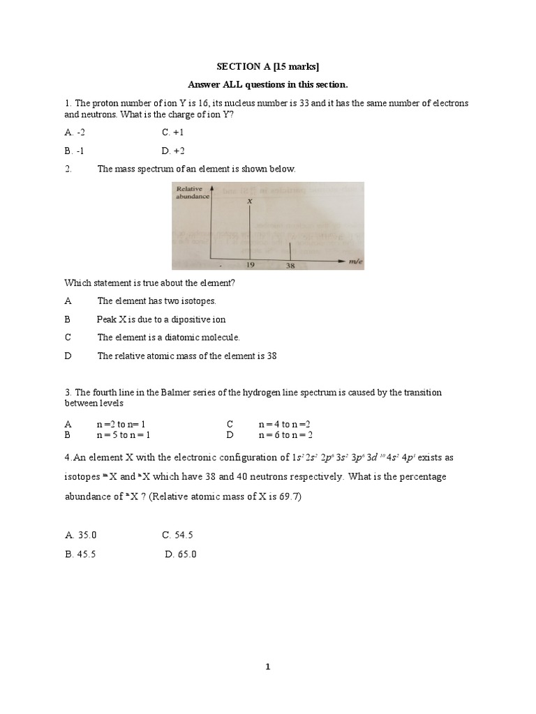 Chemistry Exam Questions and Answers | PDF | Chemical Bond | Atoms
