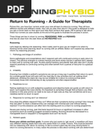 Return To Running - A Guide For Therapists: Reasoning, Risk and Reward. No Recipes Here! Reasoning