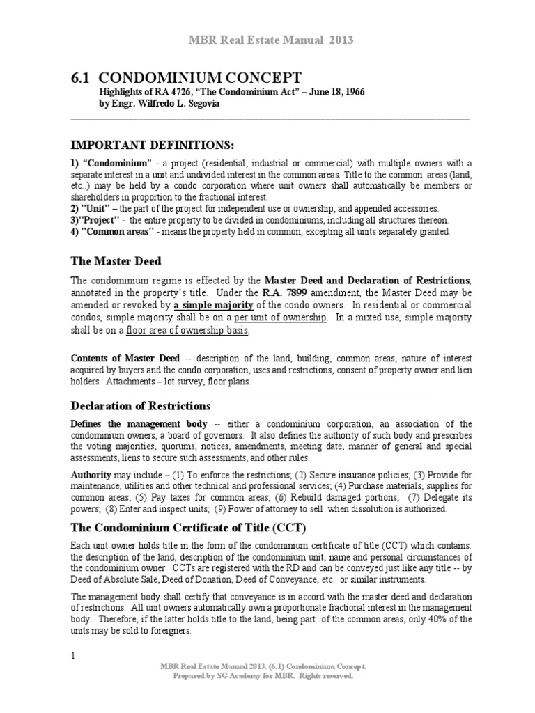 6.1 Condominium Concept | PDF | Condominium | Deed