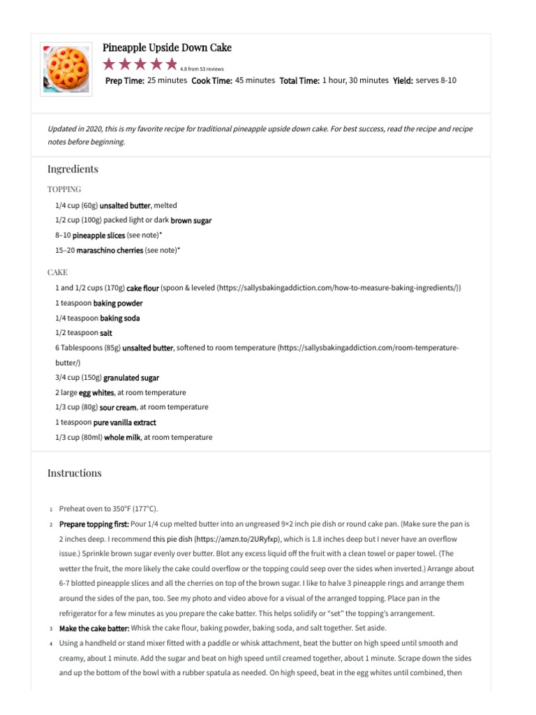 Pineapple Upside Down Cake Sally S Baking Addiction Pdf Cakes