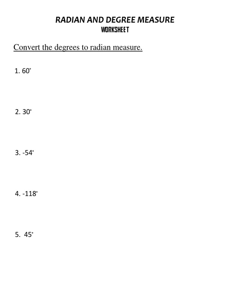 Radian And Degree Measure Worksheet PDF