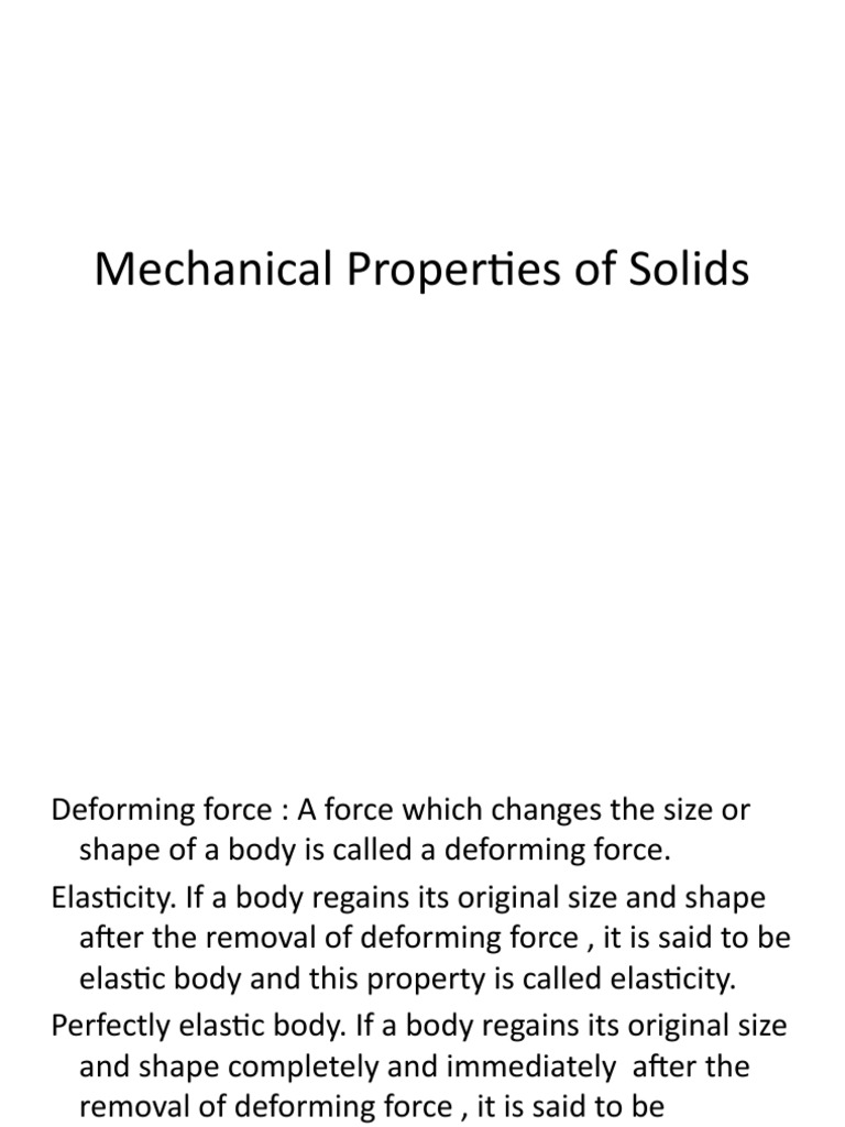 Mechanical Properties of Solids Overview | PDF | Elasticity (Physics ...