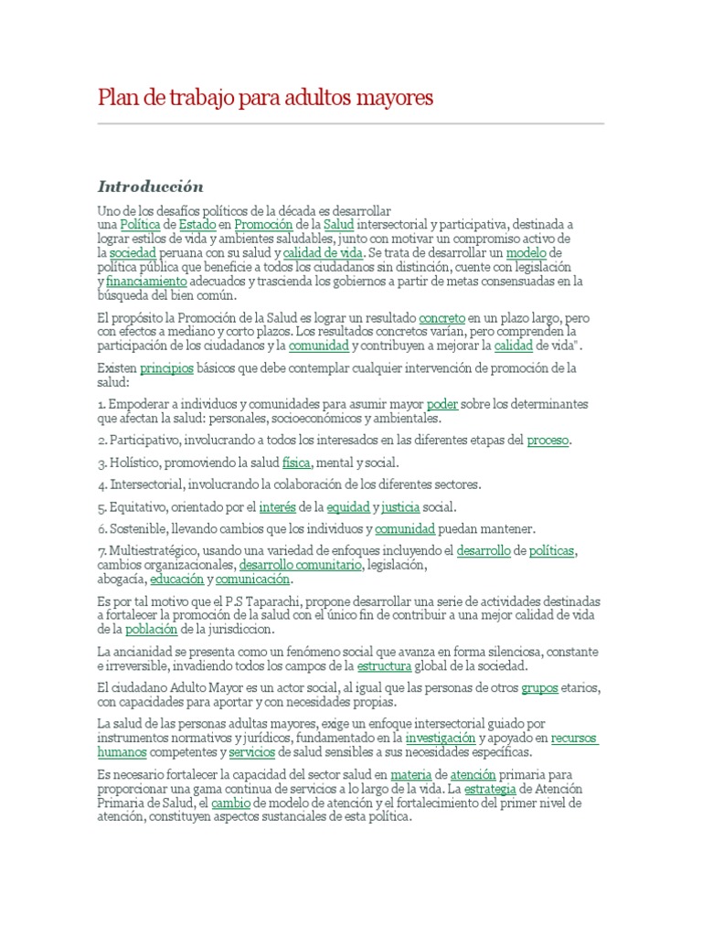 Plan de Trabajo para Adultos Mayores | PDF | Adultos | Vejez