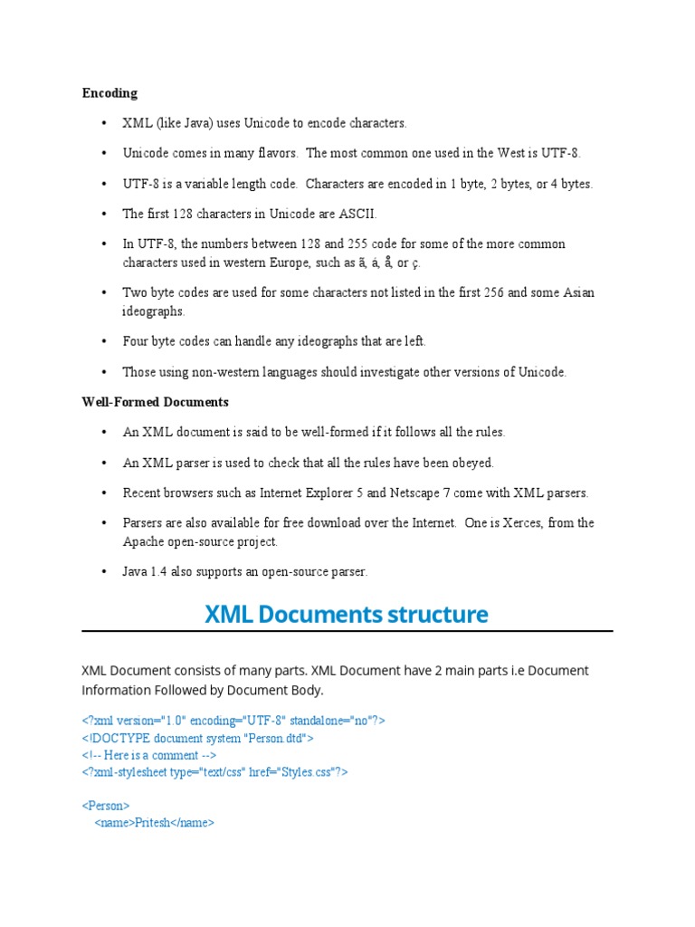 Xml Documents Structure Encoding Html Element Xml