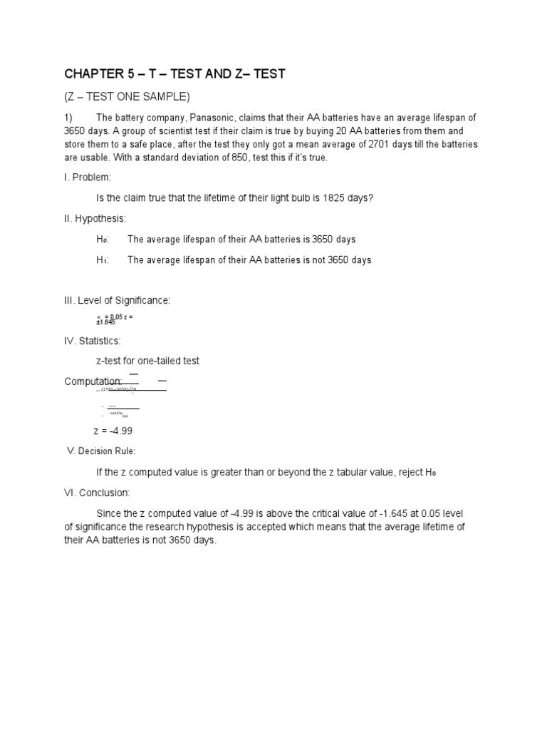 T-Test and Z-Test Analysis Results | PDF | Student's T Test | Data ...