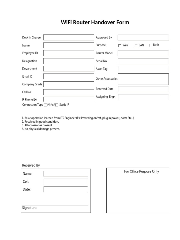WiFi Router Handover Form | PDF