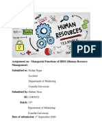 Assignment On - Managerial Functions of HRM (Human Resource Management) Submitted To: Nishat Nigar