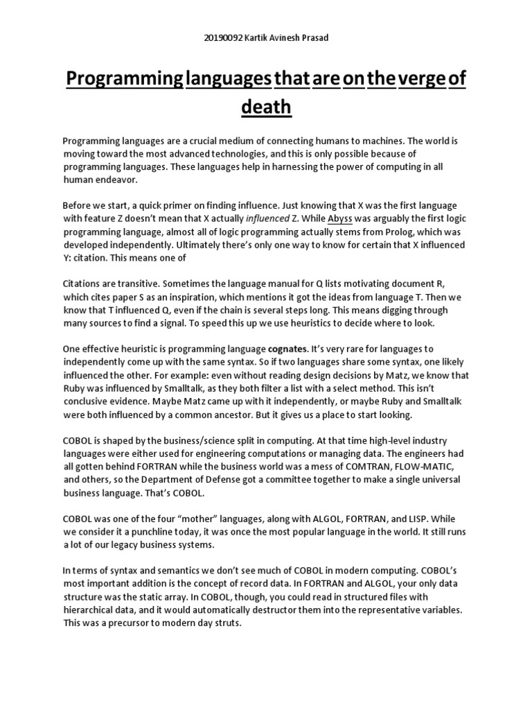 Programming Languages That Are On The Verge of Death: Influenced | PDF ...
