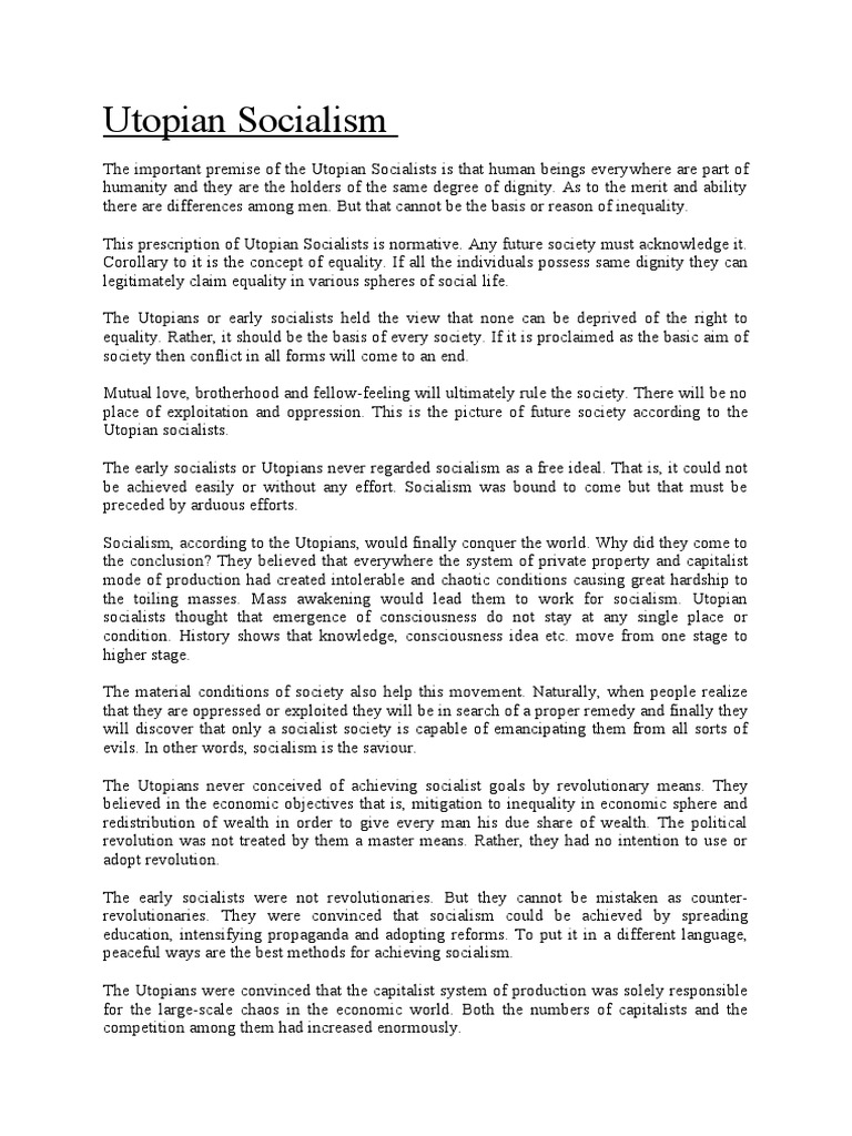Utopian Socialism PDF Socialism Utopia