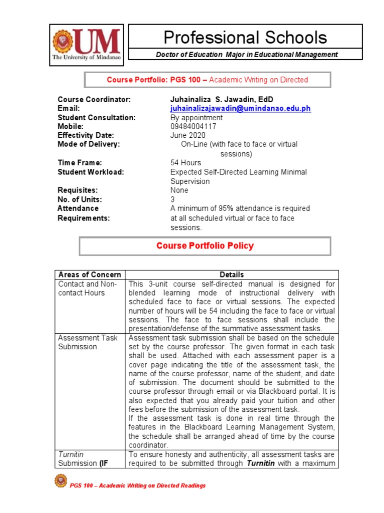 PGS 100 - Course Portfolio | PDF | Postgraduate Education | Rubric ...