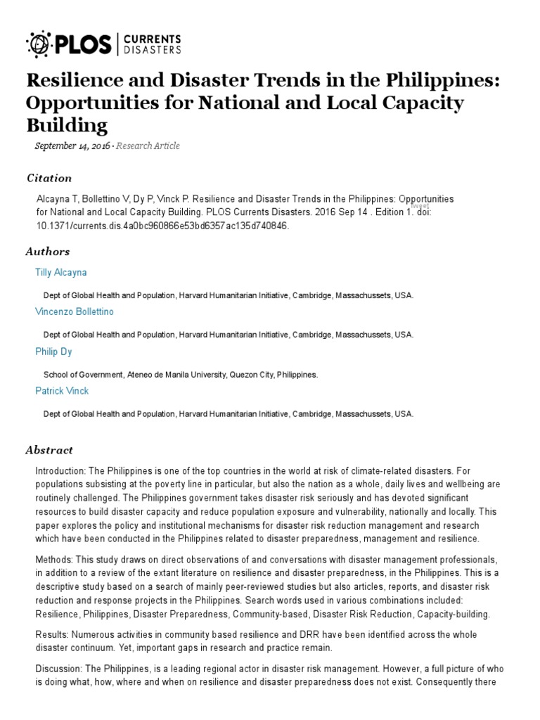 Disaster Resilience in the Philippines | PDF | Climate Resilience ...