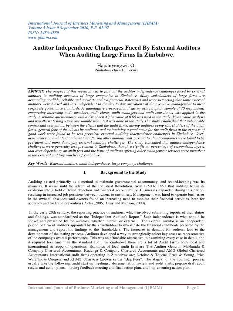Auditor Independence Challenges Faced by External Auditors When