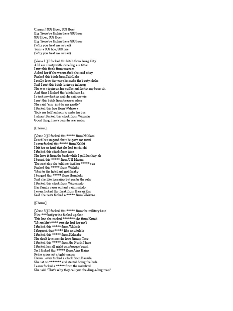 808 Hoes Lyrics PDF Hawaii