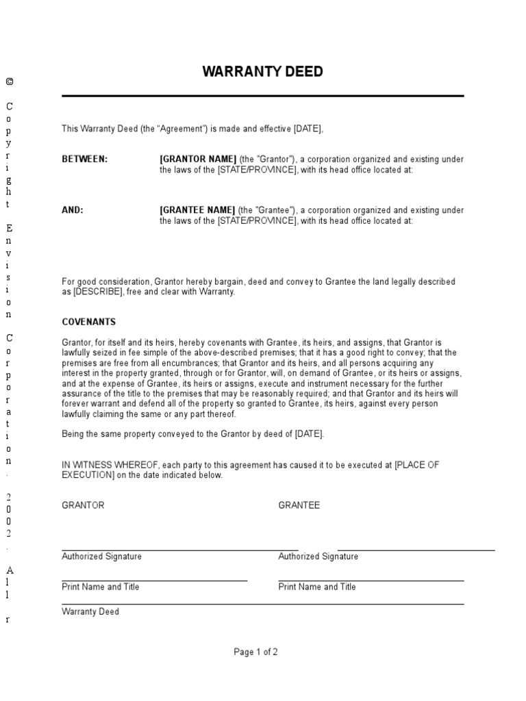 Warranty Deed PDF Covenant (Law) Deed