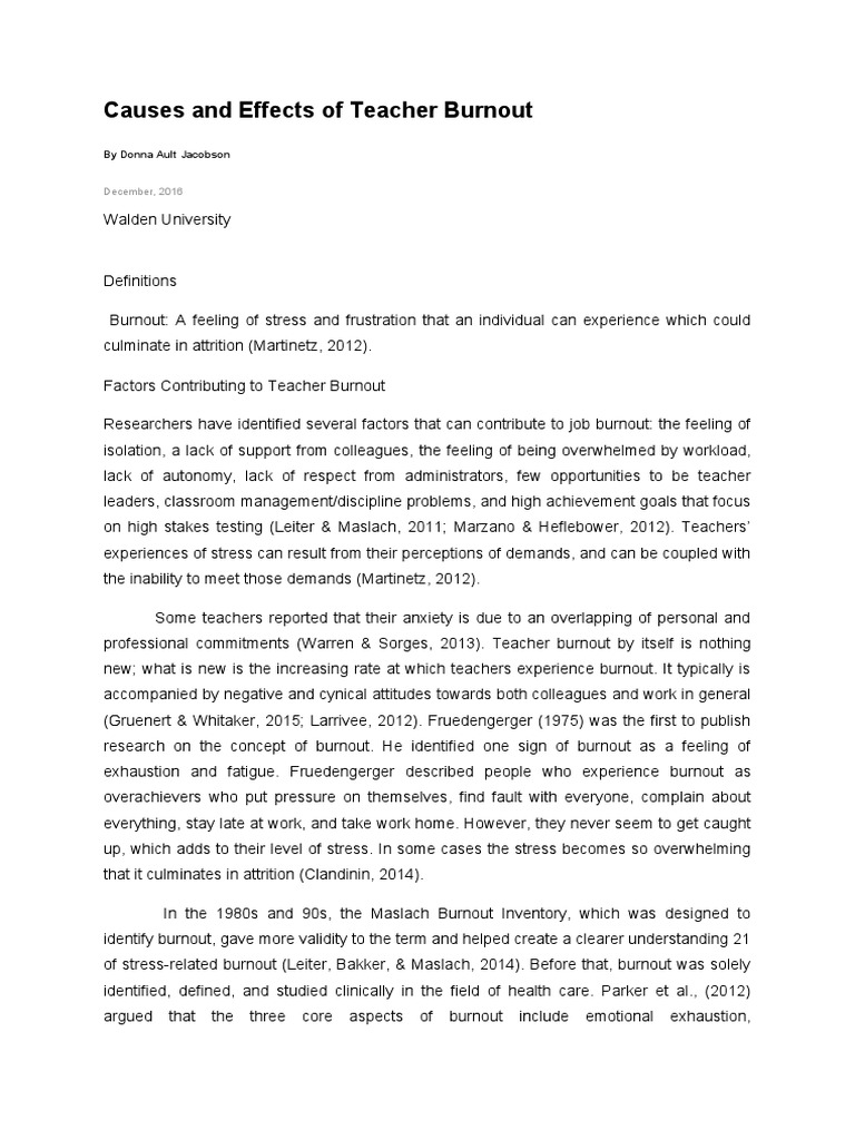 Article Causes and Effects of Teacher Burnout | PDF | Occupational ...