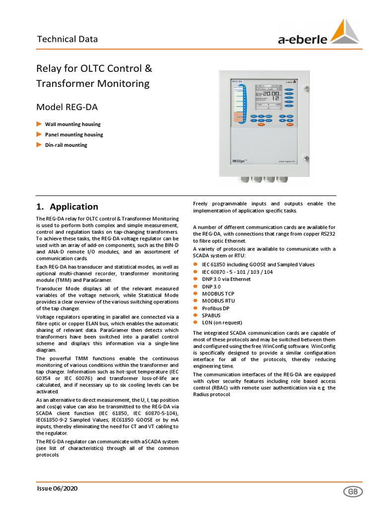 Relay For OLTC Control & Transformer Monitoring: Technical Data | PDF ...