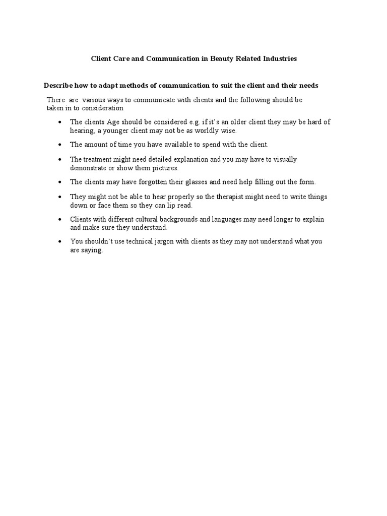 Client Care Strategies in Beauty Services | PDF | Psychotherapy | Body ...
