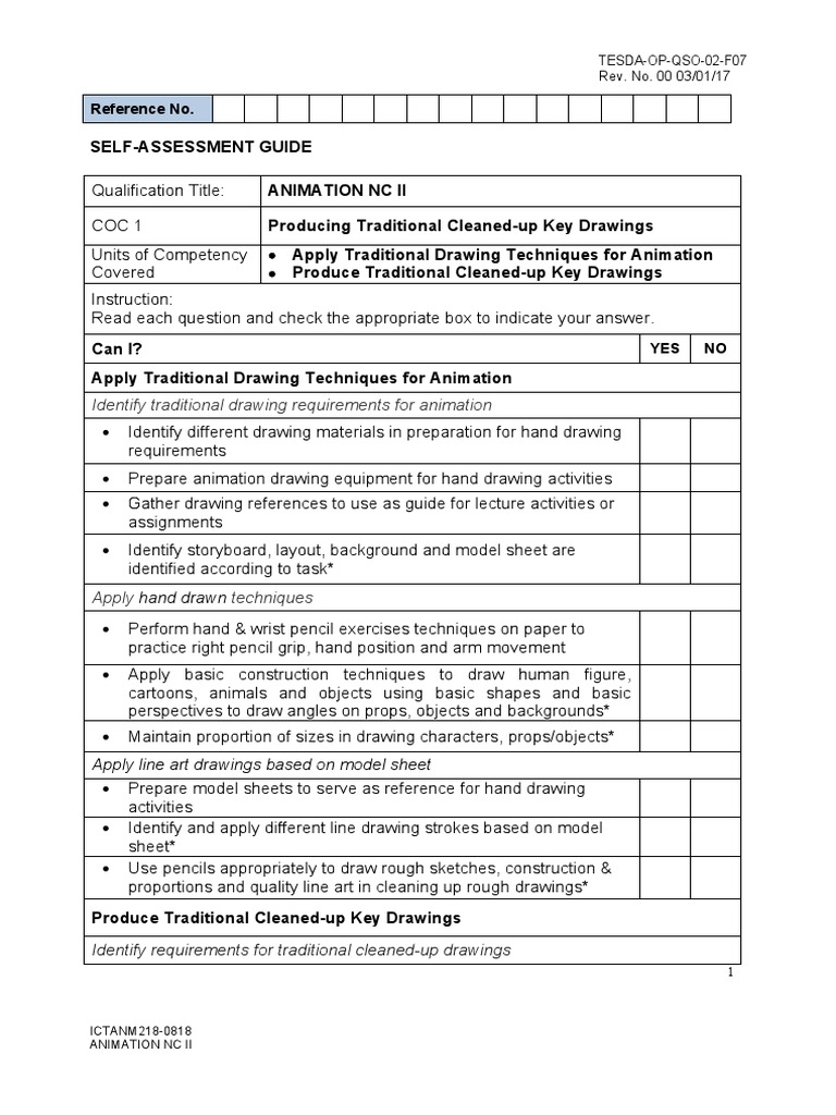 Self Assestment Guide - Animation NC II | PDF | Animation | Drawing