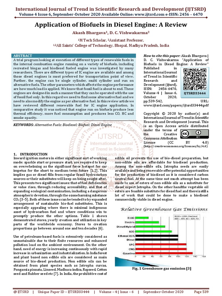Application of Biofuels in Diesel Engine A Review | PDF | Biofuel ...