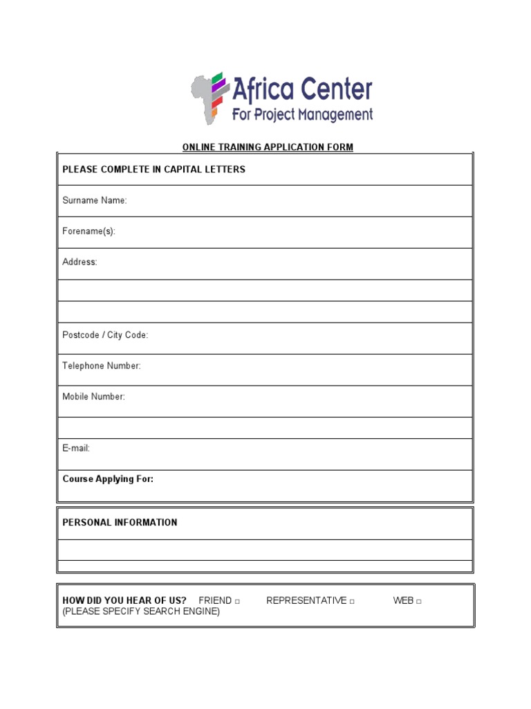 Online Training Application Form Please Complete in Capital Letters ...