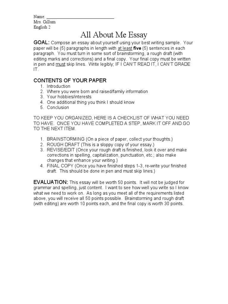 All About Me Essay: Goal | PDF | Career & Growth | Language Arts ...