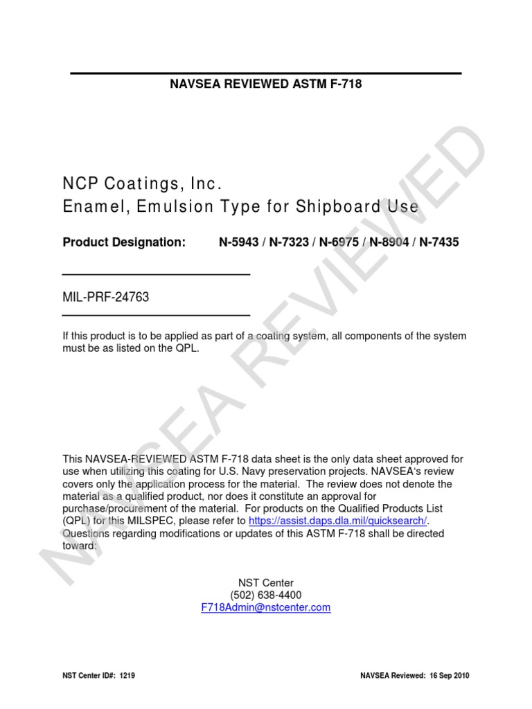 Reviewed NCP Coatings, Inc. Enamel, Emulsion Type For Shipboard Use