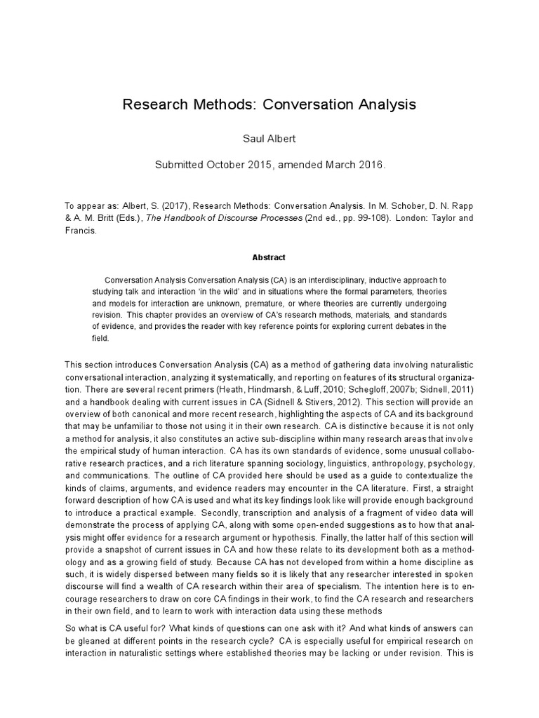 Overview of Conversation Analysis Methods | PDF | Qualitative Research ...