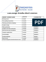Tancollege Arusha Short Courses: Short Course Name Course Fee