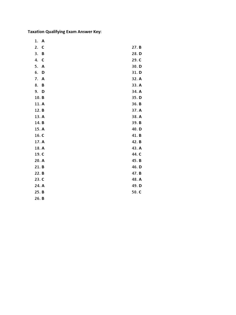 Taxation Exam Answer Key | PDF | Teaching Methods &amp; Materials