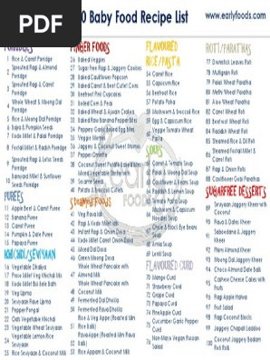 100 Baby Food Recipe List - Printable Version