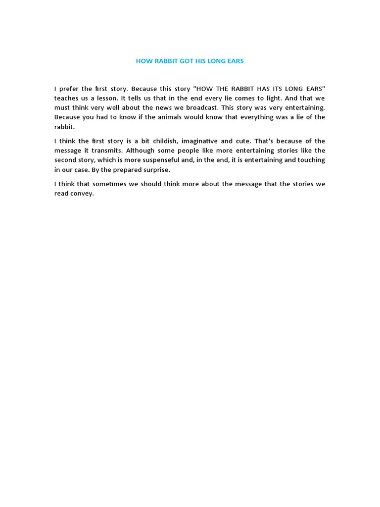 Lesson from Rabbit's Long Ears Story | PDF
