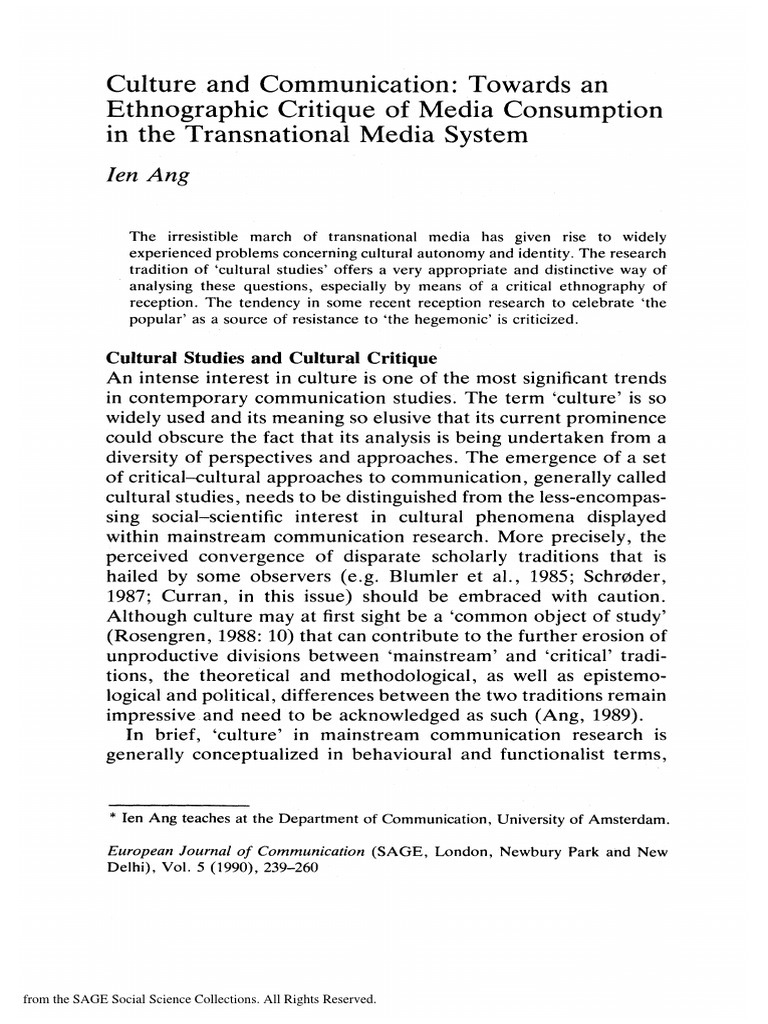 Culture and Communication Towards An Eth PDF | PDF