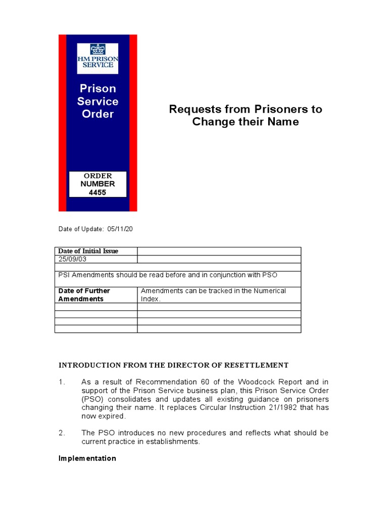 Prison Service Orders | PRISON SERVICE ORDERS – ZZCRLT