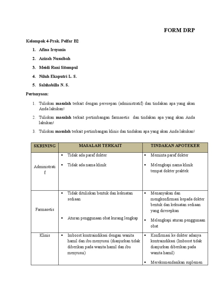 Form Skrinning Resep Dan drp-Kel.B2 | PDF