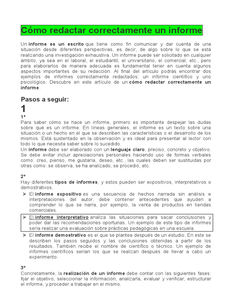 Cómo Redactar Correctamente Un Informe | PDF | Evaluación | Información