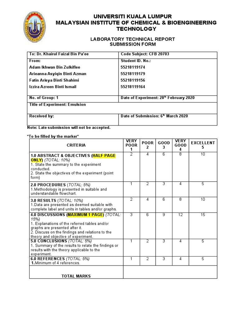 Lab Report Experiment 1 PDF Emulsion Colloid