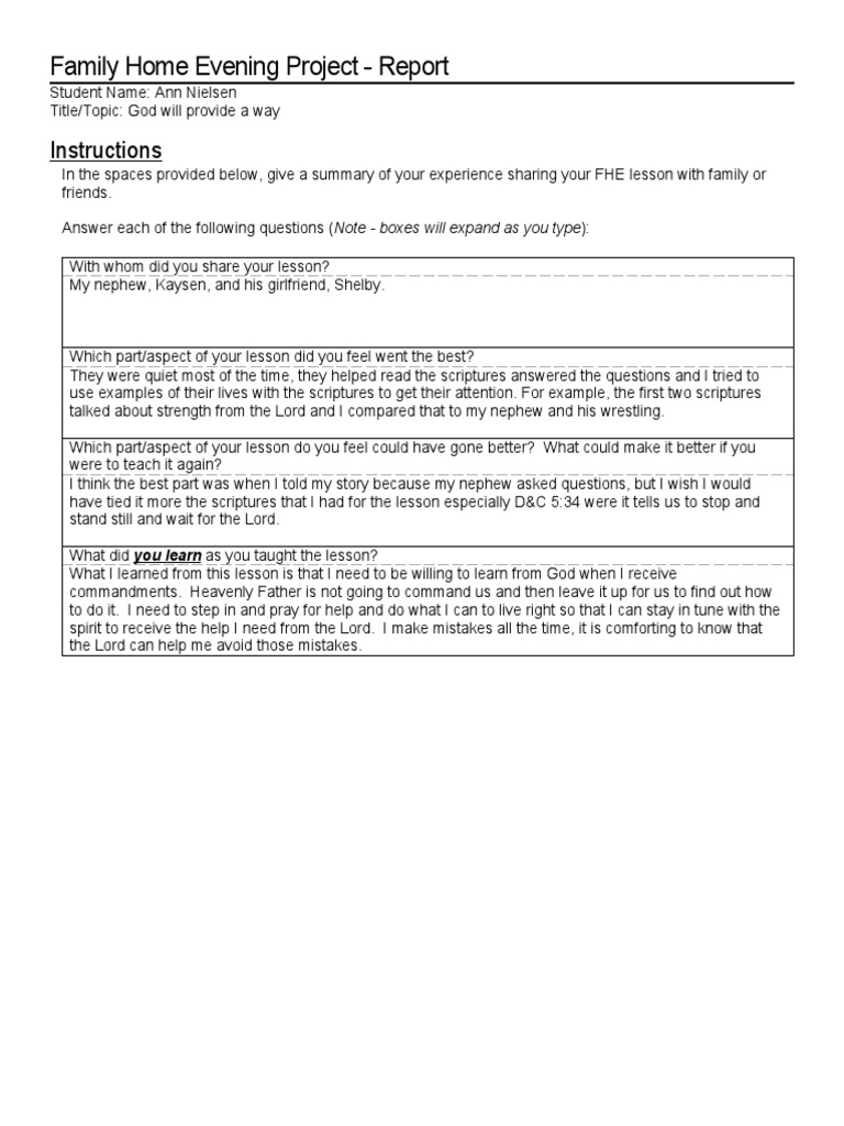 Family Home Evening Lesson Report | PDF