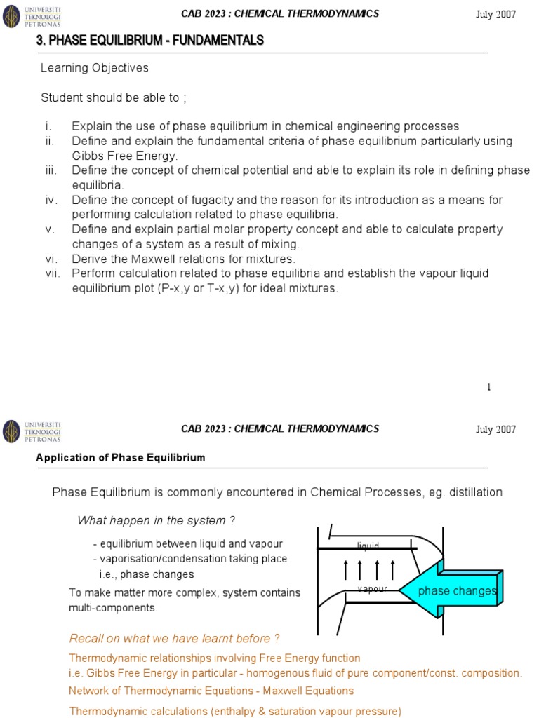 Phase Equilibrium in Chemical Thermodynamics | PDF | Phase Rule ...