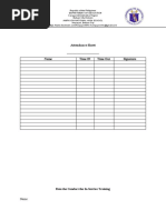 Attendance Sheet: Name Time IN Time Out Signature