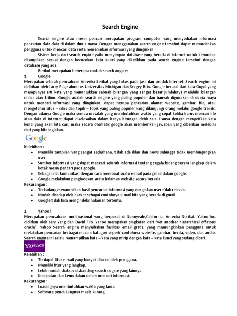 Fungsi dan Contoh Search Engine | PDF | Karier & Perkembangan ...