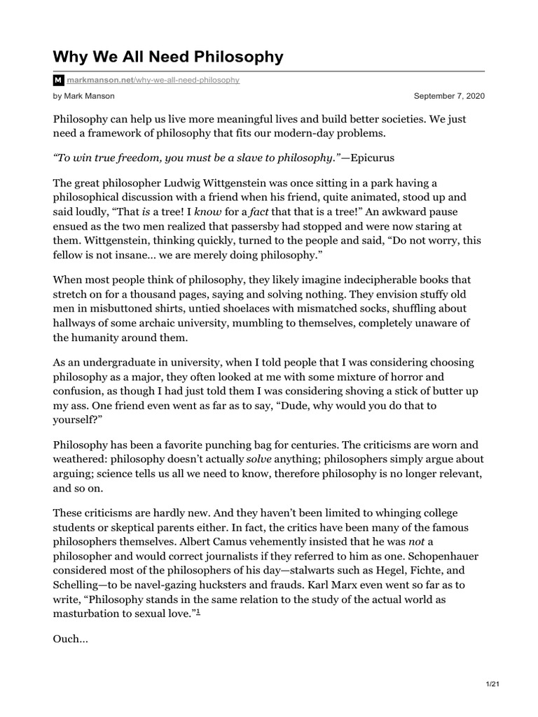 Why We All Need Philosophy | PDF | Existentialism | René Descartes