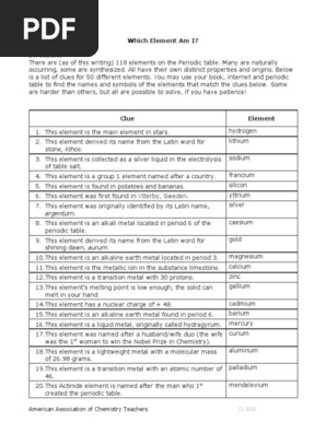 Copy Of Which Element Am I Grace Stumm Pdf Chemical Elements Periodic Table