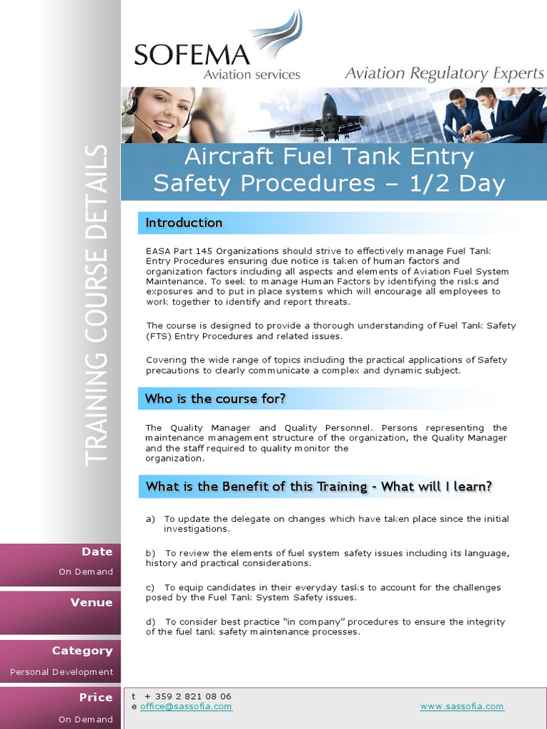 Aircraft Fuel Tank Entry Safety Procedures 1/2 Day On Demand PDF Business