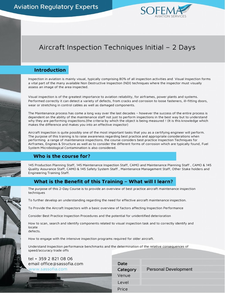 Aircraft Inspection Techniques Initial - 2 Days: Date Category Venue ...