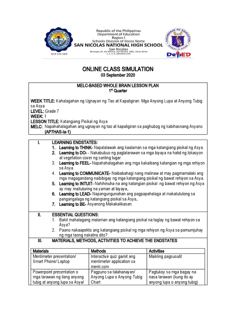 Ingrid Lagda - Lesson Plan For Online-Class-Simulation | PDF