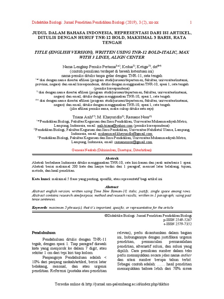 Template Artikel Didaktika Biologi Pdf