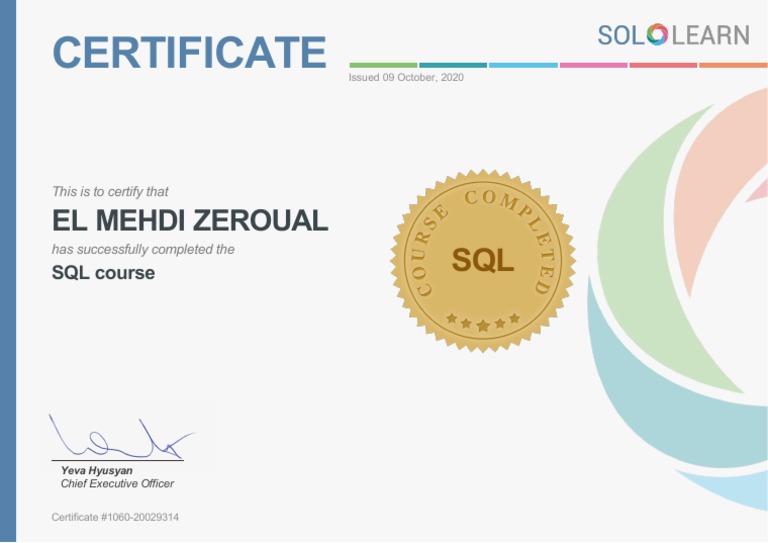 Certificate (SQL) | PDF